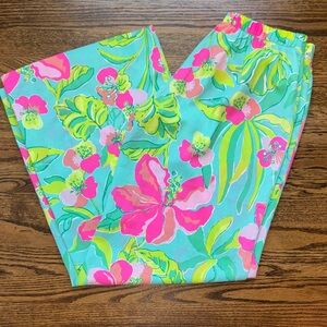 Bright Tropical Floral Lounge Pants in Turquoise & Pink
